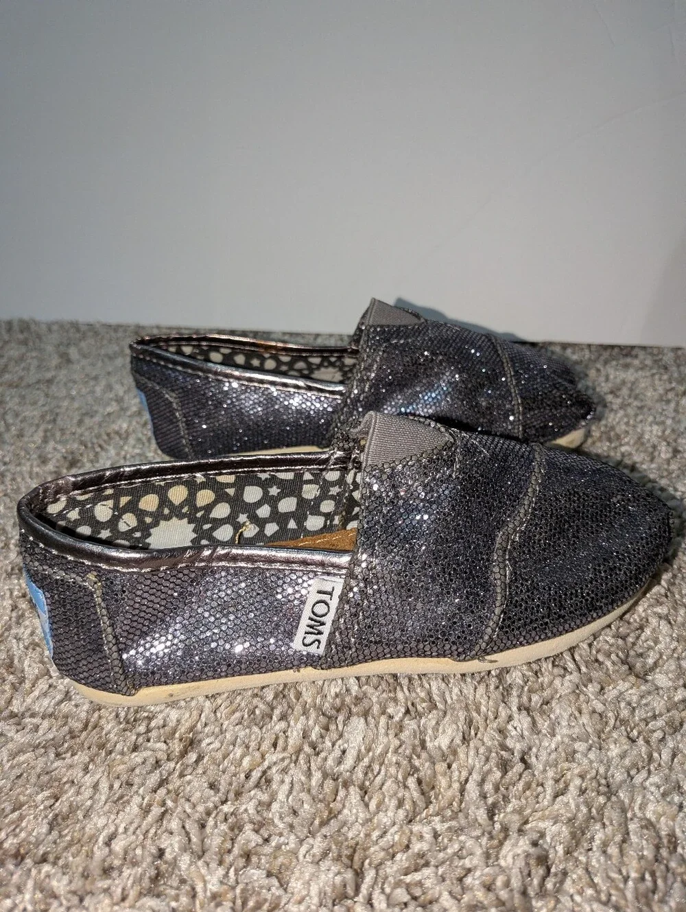 Toms Kids Sparkly Gray Slip-On Shoes